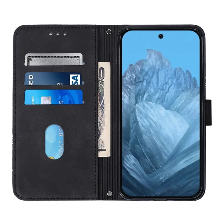 YB Imprinting Series-2 for Google Pixel 9 Case Cell Phone Imprinted Leather Stand Cover with Shoulder Strap