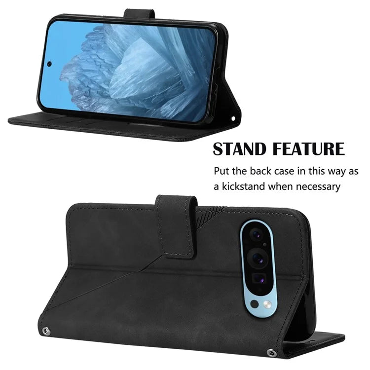 YB Imprinting Series-2 for Google Pixel 9 Case Cell Phone Imprinted Leather Stand Cover with Shoulder Strap