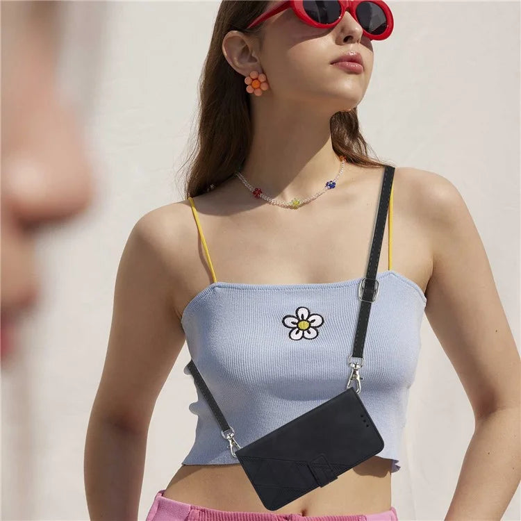 YB Imprinting Series-2 for Google Pixel 9 Case Cell Phone Imprinted Leather Stand Cover with Shoulder Strap