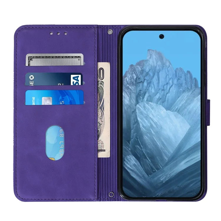 YB Imprinting Series-2 for Google Pixel 9 Case Cell Phone Imprinted Leather Stand Cover with Shoulder Strap