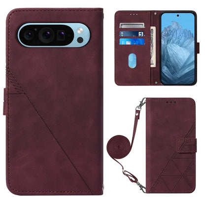 YB Imprinting Series-2 for Google Pixel 9 Case Cell Phone Imprinted Leather Stand Cover with Shoulder Strap