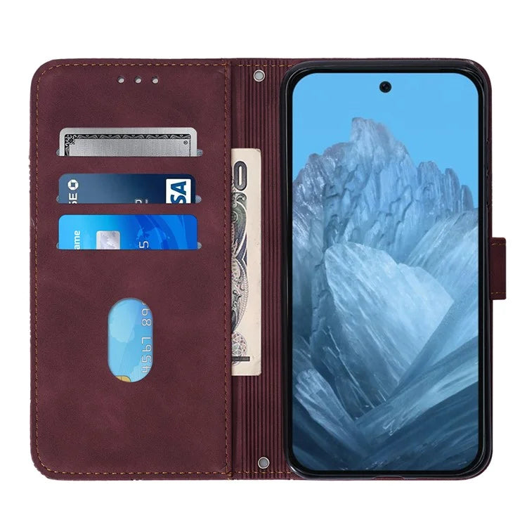 YB Imprinting Series-2 for Google Pixel 9 Case Cell Phone Imprinted Leather Stand Cover with Shoulder Strap