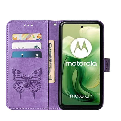 YB Imprinting Series-4 For Motorola Moto G04 4G / Moto G24 4G Case Flip Stand Floral Butterfly Phone Cover