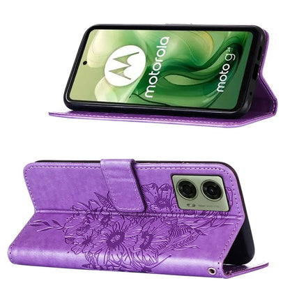 YB Imprinting Series-4 For Motorola Moto G04 4G / Moto G24 4G Case Flip Stand Floral Butterfly Phone Cover