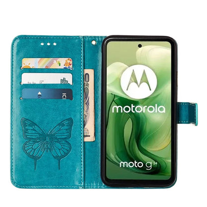 YB Imprinting Series-4 For Motorola Moto G04 4G / Moto G24 4G Case Flip Stand Floral Butterfly Phone Cover