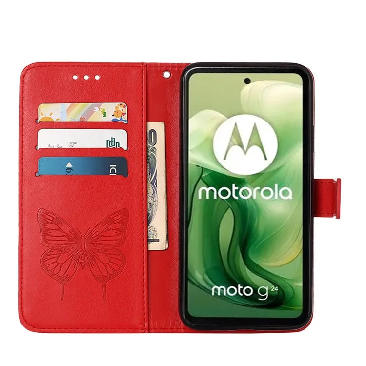 YB Imprinting Series-4 For Motorola Moto G04 4G / Moto G24 4G Case Flip Stand Floral Butterfly Phone Cover