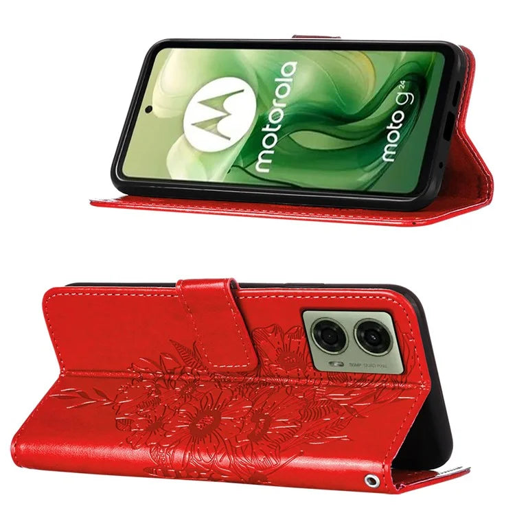 YB Imprinting Series-4 For Motorola Moto G04 4G / Moto G24 4G Case Flip Stand Floral Butterfly Phone Cover