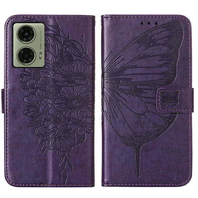 YB Imprinting Series-4 For Motorola Moto G04 4G / Moto G24 4G Case Flip Stand Floral Butterfly Phone Cover