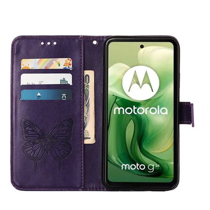YB Imprinting Series-4 For Motorola Moto G04 4G / Moto G24 4G Case Flip Stand Floral Butterfly Phone Cover