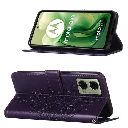 YB Imprinting Series-4 For Motorola Moto G04 4G / Moto G24 4G Case Flip Stand Floral Butterfly Phone Cover