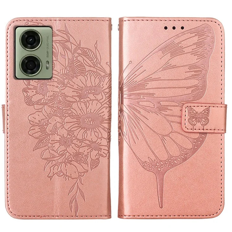 YB Imprinting Series-4 For Motorola Moto G04 4G / Moto G24 4G Case Flip Stand Floral Butterfly Phone Cover