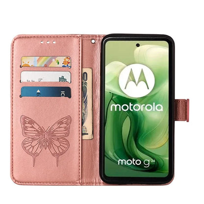 YB Imprinting Series-4 For Motorola Moto G04 4G / Moto G24 4G Case Flip Stand Floral Butterfly Phone Cover