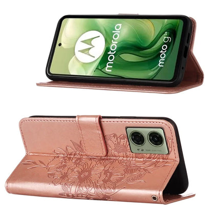 YB Imprinting Series-4 For Motorola Moto G04 4G / Moto G24 4G Case Flip Stand Floral Butterfly Phone Cover