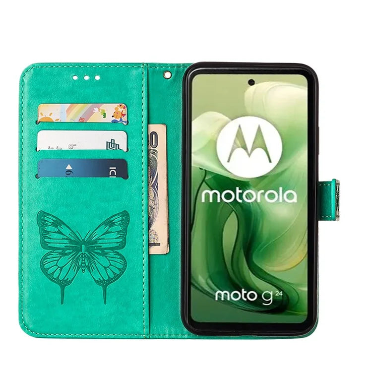 YB Imprinting Series-4 For Motorola Moto G04 4G / Moto G24 4G Case Flip Stand Floral Butterfly Phone Cover