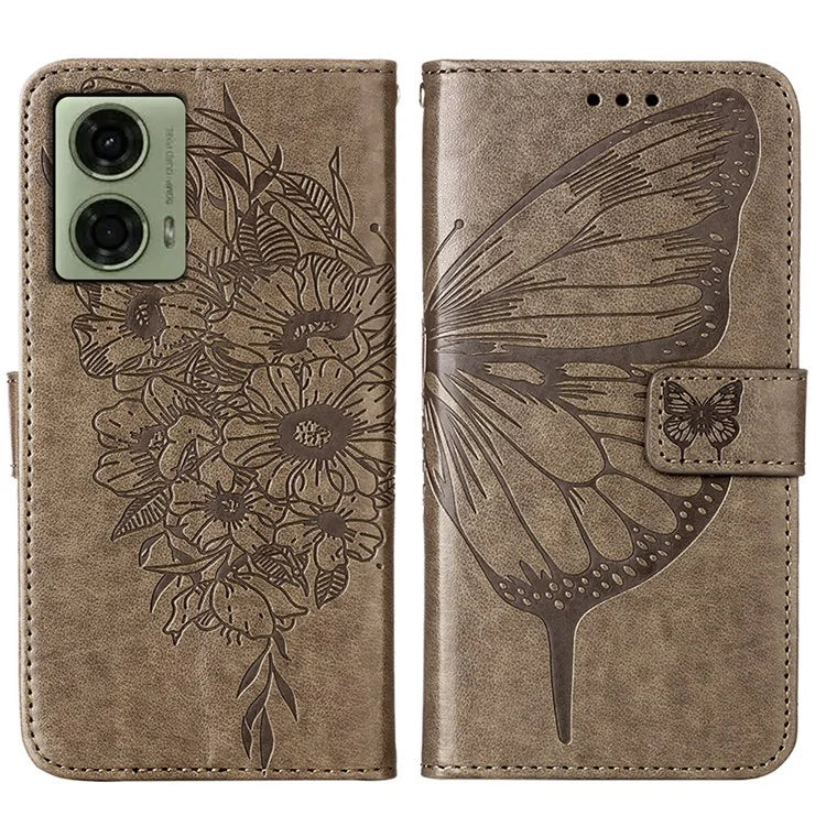 YB Imprinting Series-4 For Motorola Moto G04 4G / Moto G24 4G Case Flip Stand Floral Butterfly Phone Cover