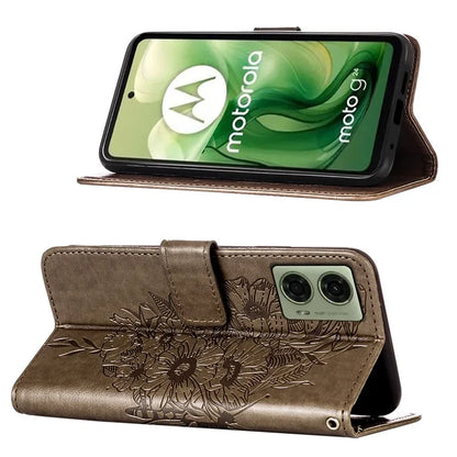 YB Imprinting Series-4 For Motorola Moto G04 4G / Moto G24 4G Case Flip Stand Floral Butterfly Phone Cover