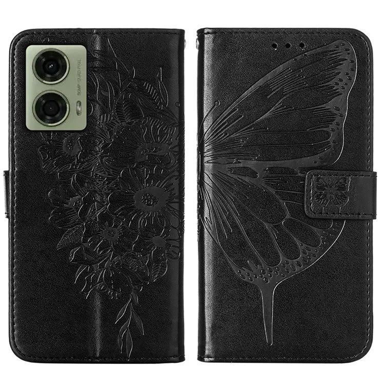 YB Imprinting Series-4 For Motorola Moto G04 4G / Moto G24 4G Case Flip Stand Floral Butterfly Phone Cover