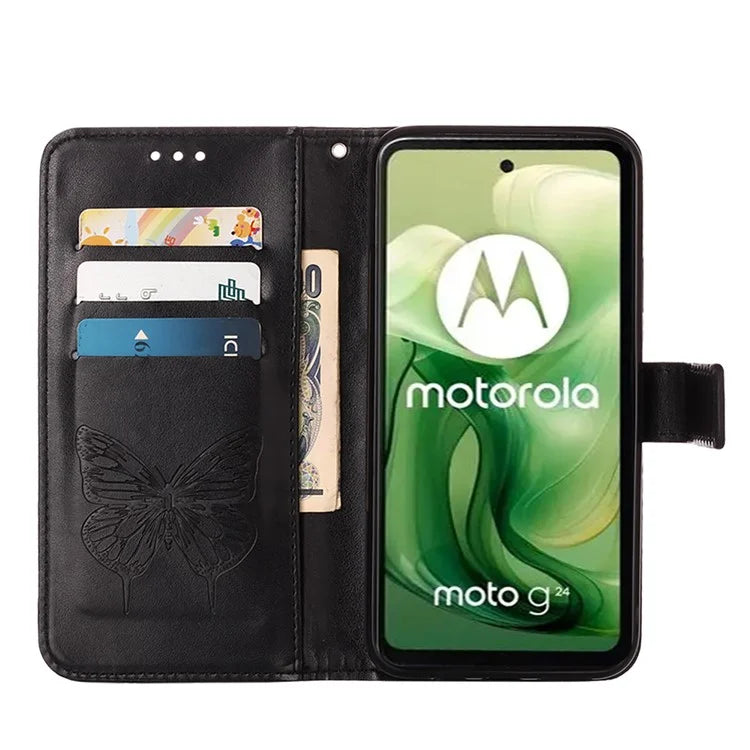 YB Imprinting Series-4 For Motorola Moto G04 4G / Moto G24 4G Case Flip Stand Floral Butterfly Phone Cover