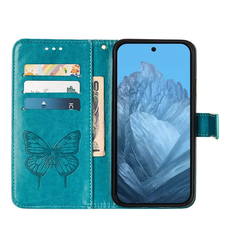 YB Imprinting Series-4 For Google Pixel 9 PU Leather Case Butterfly Pattern Cover with Wrist Strap