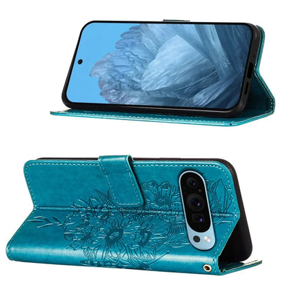YB Imprinting Series-4 For Google Pixel 9 PU Leather Case Butterfly Pattern Cover with Wrist Strap