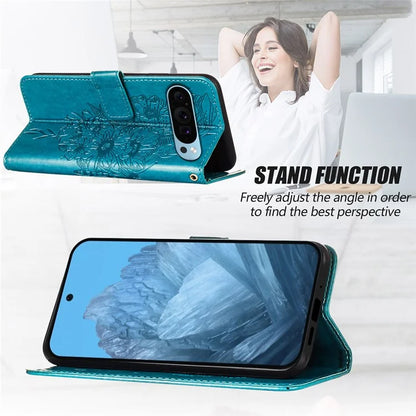 YB Imprinting Series-4 For Google Pixel 9 PU Leather Case Butterfly Pattern Cover with Wrist Strap