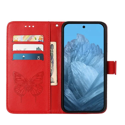 YB Imprinting Series-4 For Google Pixel 9 PU Leather Case Butterfly Pattern Cover with Wrist Strap