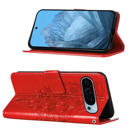 YB Imprinting Series-4 For Google Pixel 9 PU Leather Case Butterfly Pattern Cover with Wrist Strap