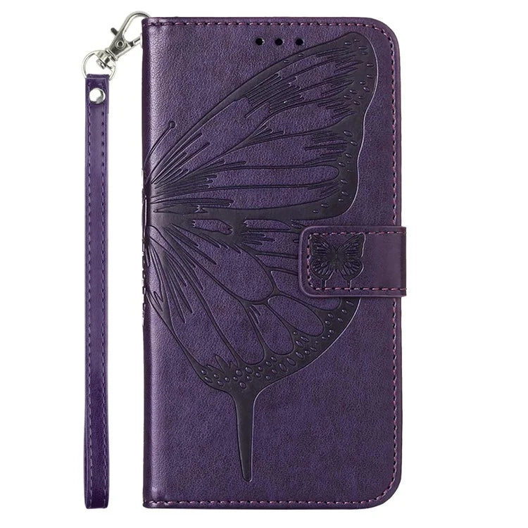 YB Imprinting Series-4 For Google Pixel 9 PU Leather Case Butterfly Pattern Cover with Wrist Strap