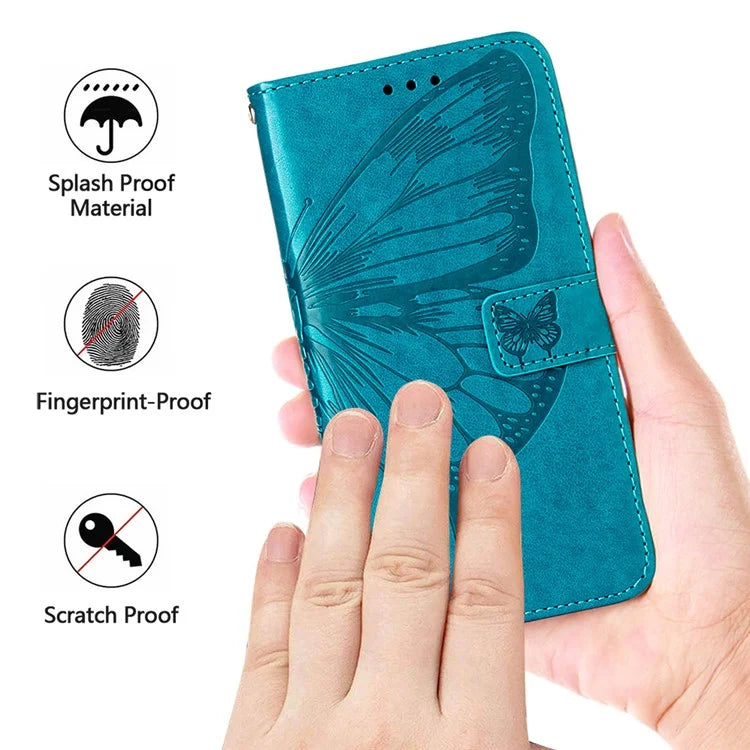 YB Imprinting Series-4 For Google Pixel 9 PU Leather Case Butterfly Pattern Cover with Wrist Strap