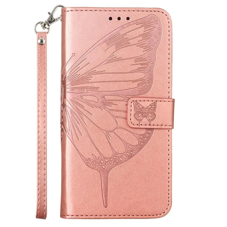 YB Imprinting Series-4 For Google Pixel 9 PU Leather Case Butterfly Pattern Cover with Wrist Strap