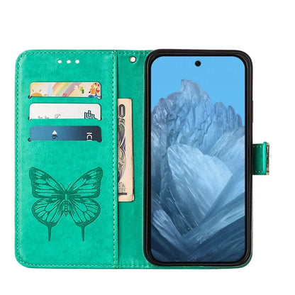 YB Imprinting Series-4 For Google Pixel 9 PU Leather Case Butterfly Pattern Cover with Wrist Strap