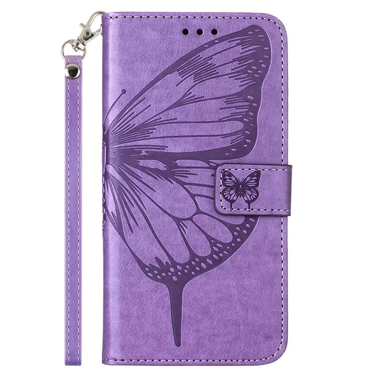 YB Imprinting Series-4 For Google Pixel 9 PU Leather Case Butterfly Pattern Cover with Wrist Strap