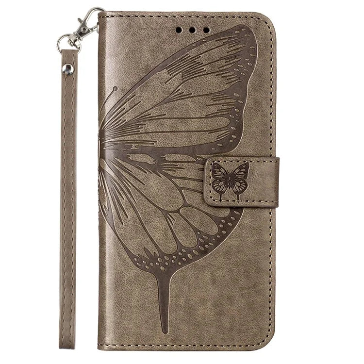YB Imprinting Series-4 For Google Pixel 9 PU Leather Case Butterfly Pattern Cover with Wrist Strap