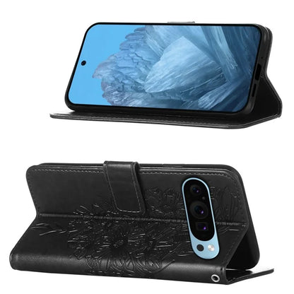 YB Imprinting Series-4 For Google Pixel 9 PU Leather Case Butterfly Pattern Cover with Wrist Strap