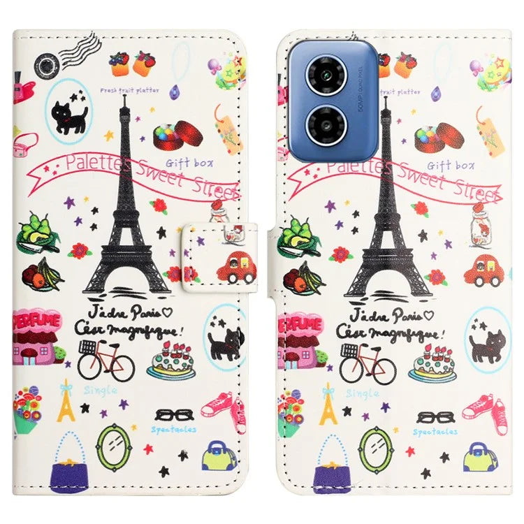 For Motorola Moto G04 4G / G24 4G Cell Phone Cover Pattern Printing Folio PU Leather Phone Case