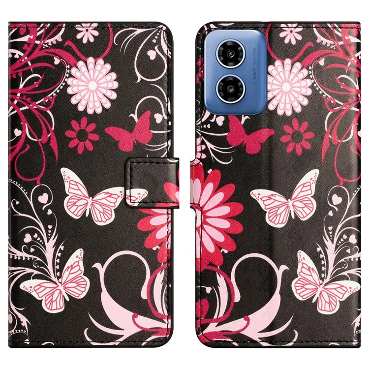 For Motorola Moto G04 4G / G24 4G Cell Phone Cover Pattern Printing Folio PU Leather Phone Case