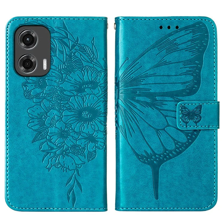 YB Imprinting Series-4 For Motorola Moto G Stylus 5G (2024) Magnetic Phone Case Wallet Cover Butterfly Imprinted