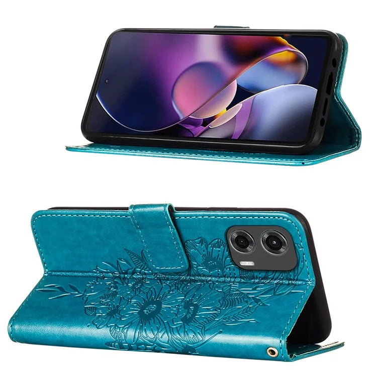 YB Imprinting Series-4 For Motorola Moto G Stylus 5G (2024) Magnetic Phone Case Wallet Cover Butterfly Imprinted
