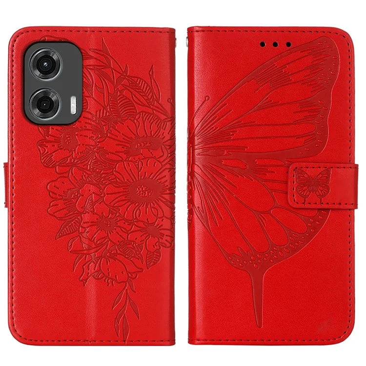 YB Imprinting Series-4 For Motorola Moto G Stylus 5G (2024) Magnetic Phone Case Wallet Cover Butterfly Imprinted