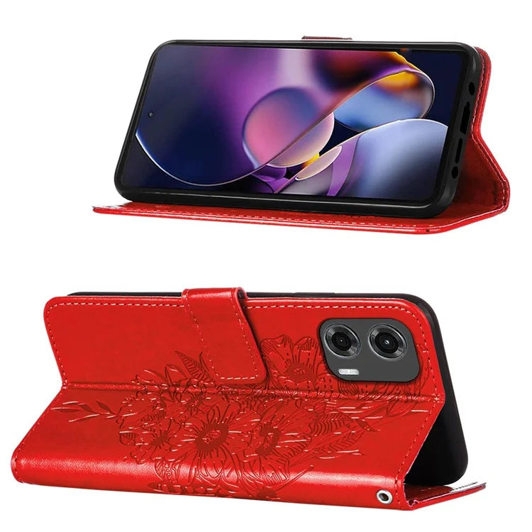 YB Imprinting Series-4 For Motorola Moto G Stylus 5G (2024) Magnetic Phone Case Wallet Cover Butterfly Imprinted