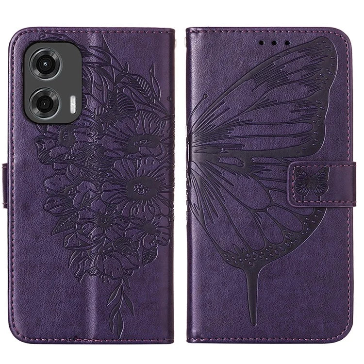YB Imprinting Series-4 For Motorola Moto G Stylus 5G (2024) Magnetic Phone Case Wallet Cover Butterfly Imprinted