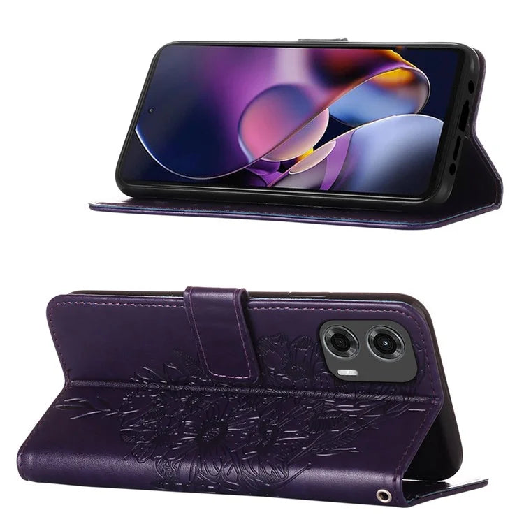 YB Imprinting Series-4 For Motorola Moto G Stylus 5G (2024) Magnetic Phone Case Wallet Cover Butterfly Imprinted