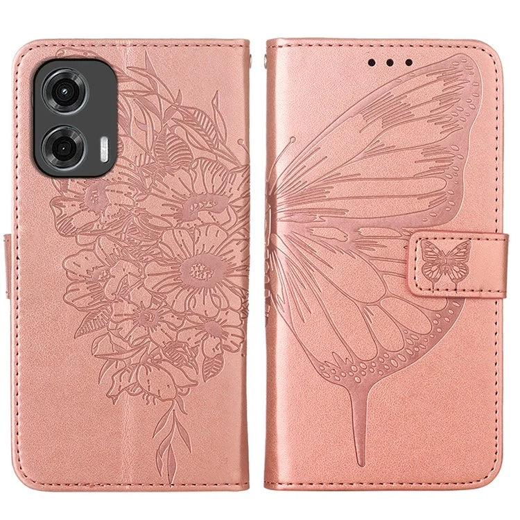 YB Imprinting Series-4 For Motorola Moto G Stylus 5G (2024) Magnetic Phone Case Wallet Cover Butterfly Imprinted