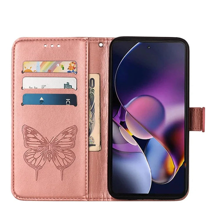 YB Imprinting Series-4 For Motorola Moto G Stylus 5G (2024) Magnetic Phone Case Wallet Cover Butterfly Imprinted
