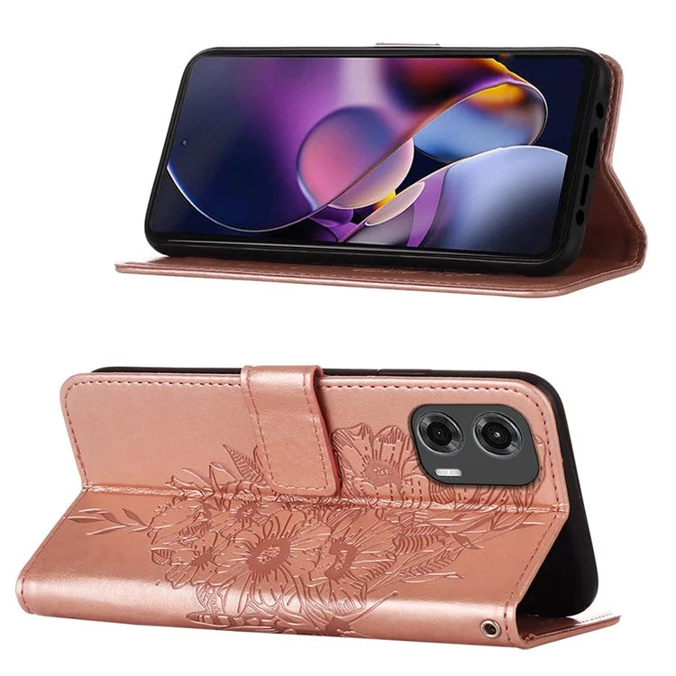 YB Imprinting Series-4 For Motorola Moto G Stylus 5G (2024) Magnetic Phone Case Wallet Cover Butterfly Imprinted