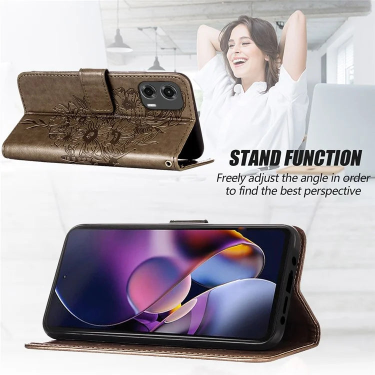 YB Imprinting Series-4 For Motorola Moto G Stylus 5G (2024) Magnetic Phone Case Wallet Cover Butterfly Imprinted