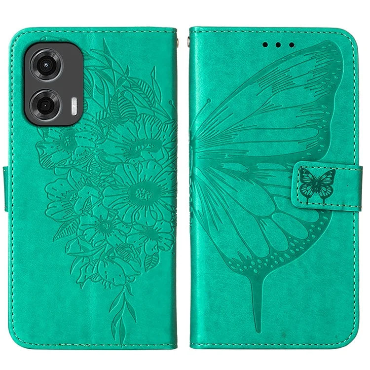 YB Imprinting Series-4 For Motorola Moto G Stylus 5G (2024) Magnetic Phone Case Wallet Cover Butterfly Imprinted