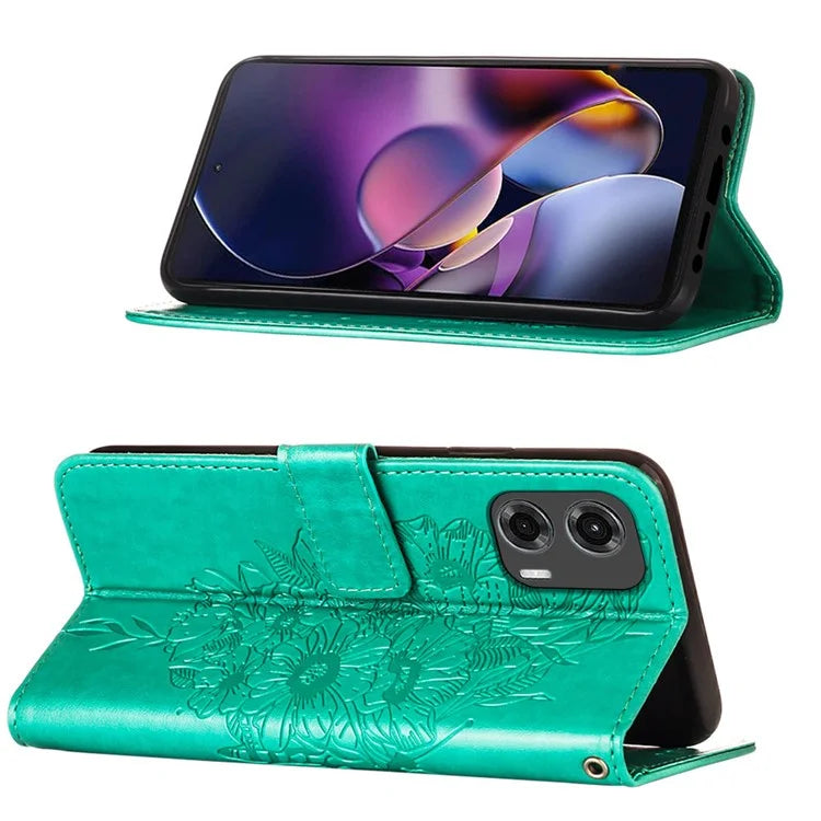 YB Imprinting Series-4 For Motorola Moto G Stylus 5G (2024) Magnetic Phone Case Wallet Cover Butterfly Imprinted