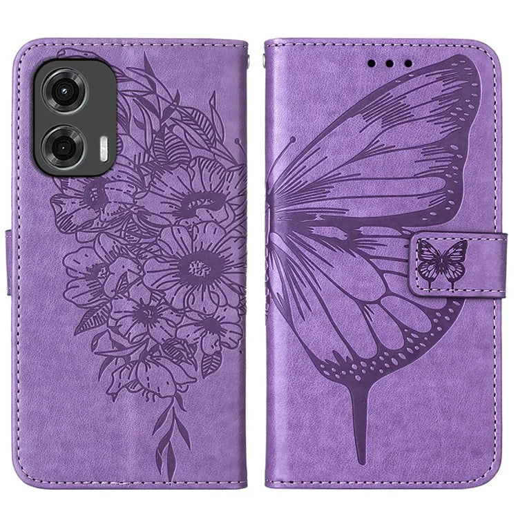 YB Imprinting Series-4 For Motorola Moto G Stylus 5G (2024) Magnetic Phone Case Wallet Cover Butterfly Imprinted