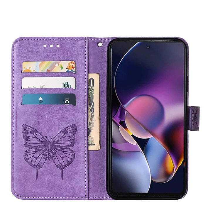 YB Imprinting Series-4 For Motorola Moto G Stylus 5G (2024) Magnetic Phone Case Wallet Cover Butterfly Imprinted